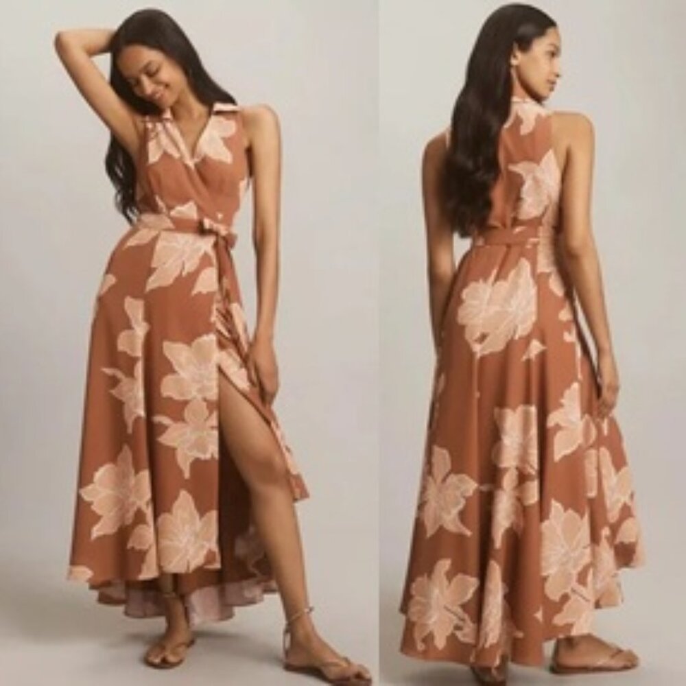 Hutch Brown Floral Midi Dress with Cream Flowers